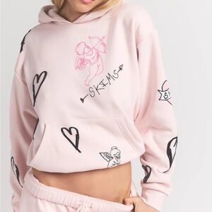 Skims Valentine’s Day hoodie sweatshirt pink angel sketch XL EXTRA LARGE